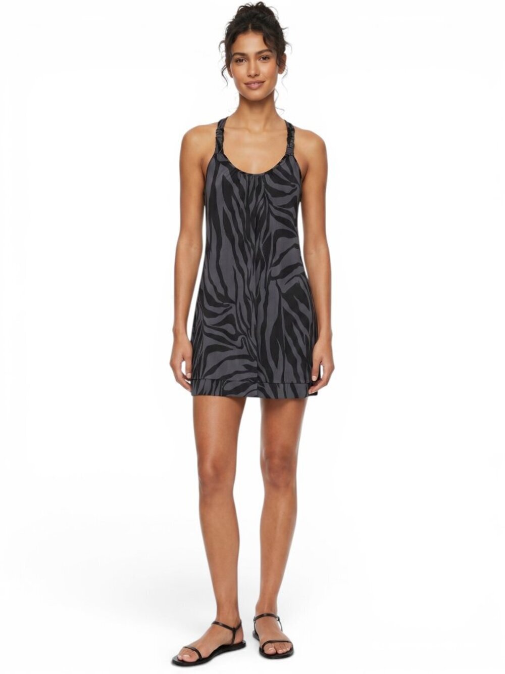 Flora Kung Vintage Black Gray Animal Print Silk Jersey Racerback Tank Dress 8